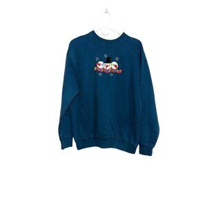 Vintage M&E Sportswear Blue Crewneck Sweatshirt With Embroidered Snowman Design